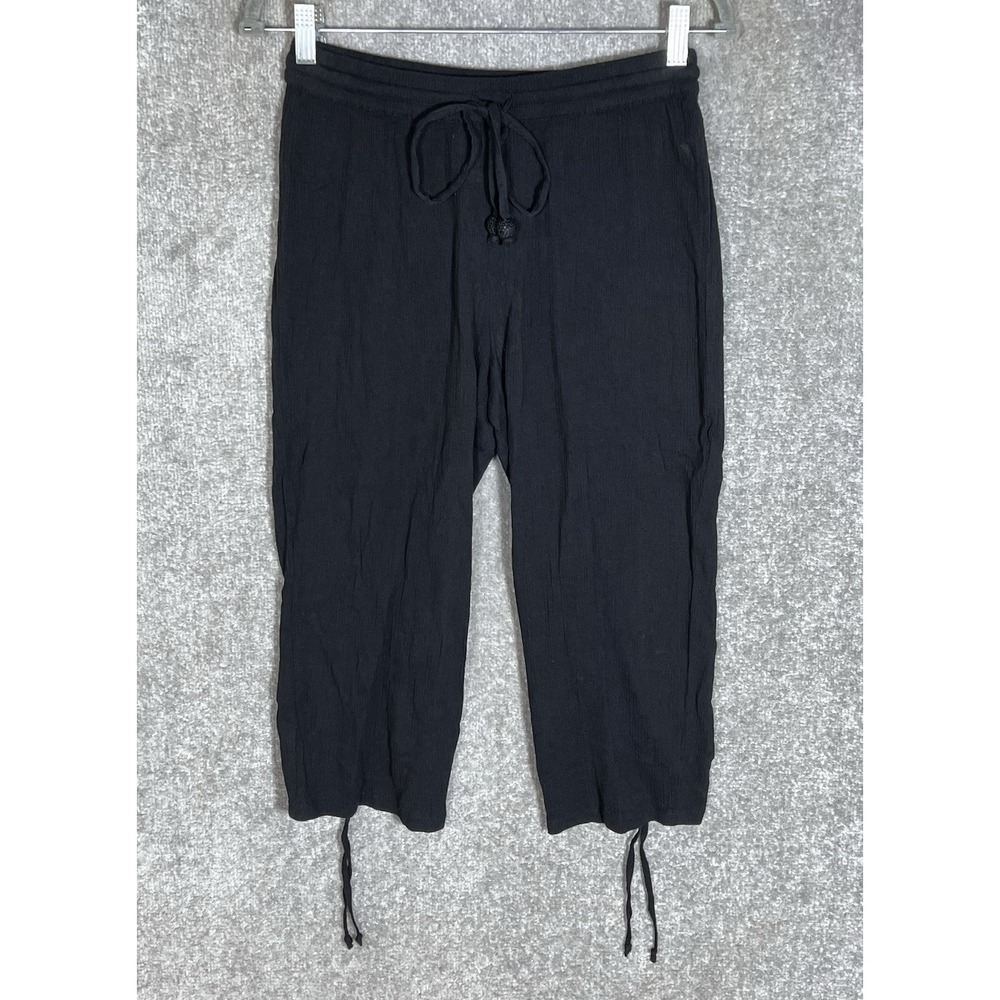 Anthropologie Mermaid Crinkle Gauze Capri Pants Womens Sz S Black Drawstring New